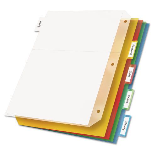 Ring binder divider pockets with index tabs, letter, assorted colors, 5/pack for sale