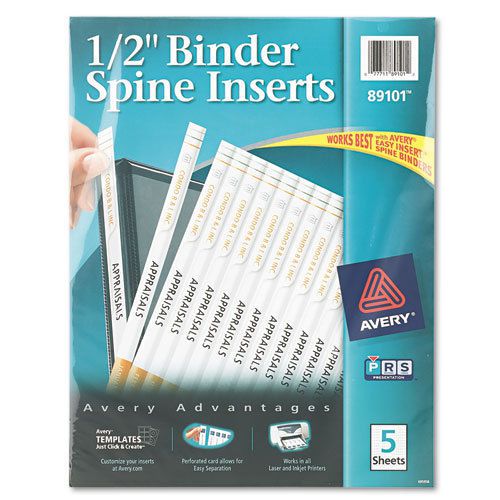 Custom Binder Spine Inserts, 1/2&#034; Spine Width, 16 Inserts/Sheet, 5 Sheets/Pack