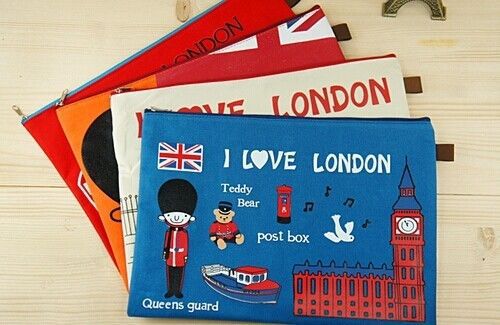 Mini London impression canvas Bags Files Colourful A4 Zip File Bags