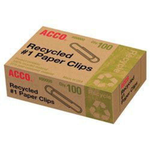 20 Boxes ACCO 72365 Recycled Paper Clips, #1 Size, 100 ct Box ea Standard Clip