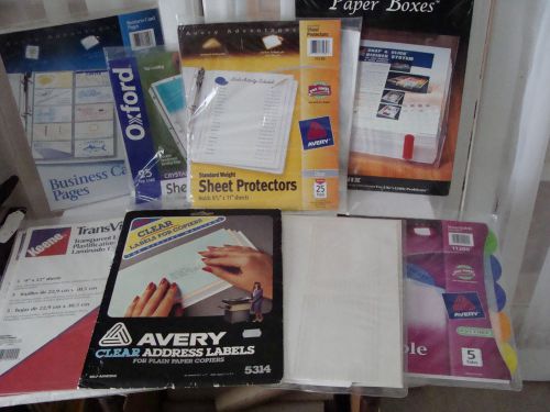 misc. office supplies: labels, sheet protectors, laminate sheets
