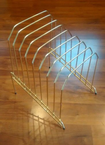 Gold-Toned Metal Wire Rack for Records, Files, Desk-Top Organization Vtg Office
