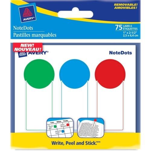 LOT OF 5 Avery NoteDots Color Coded Label - 1&#034;Wx2.5L - Red,Blue,Green