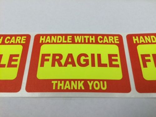 250 2x3 fragile stickers handle with care stickers yellow neon fluorescent 2x3 for sale