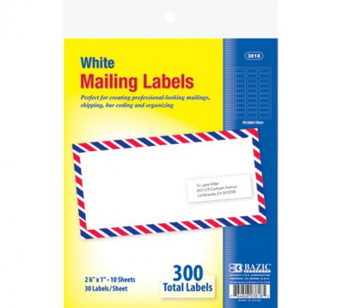 BAZIC 1&#034; X 2 5/8&#034; White Address Labels (300/Pack), Case of 24