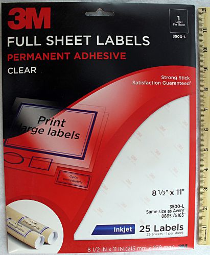 Rare 1 pack new 3m clear full sheet 8.5 x 11 3500-l (25 labels) avery 8665 for sale