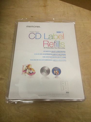 300PK MEMOREX CD Label Refills - Matte Paper - New - Inkjet &amp; Laser  / Free Ship