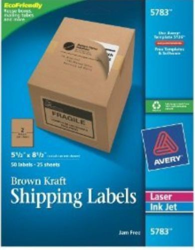 Avery Internet Shipping Labels, Ink Jet and Laser, Brown Kraft, 50 Labels (5783)