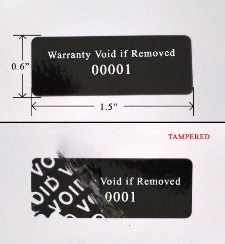 2,000 security label seal sticker black tamper evident void 1.5&#034; x 0.6&#034; printed for sale