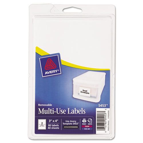 Print or Write Removable Multi-Use Labels, 3 x 4, White, 80/Pack