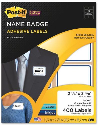 3M Post-it Super Sticky Name Badge Labels w/ Blue Border
