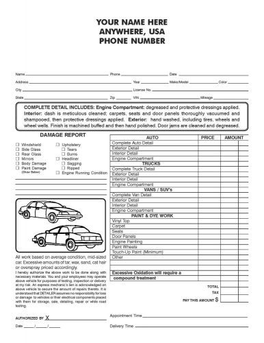 100 2-part Auto Detailing Invoice /  Work Order