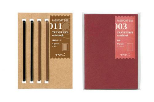 Midori traveler&#039;s notebook passport size refill 003 blank &amp; 011 rubber band set for sale