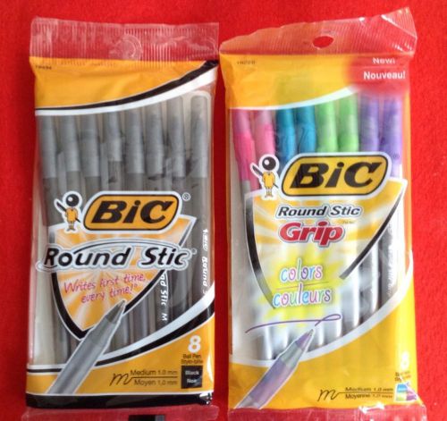 BIC Round Stic Grip Ball M Point 1 Black Pack And 1 Color Pack Total Of 18 Pens
