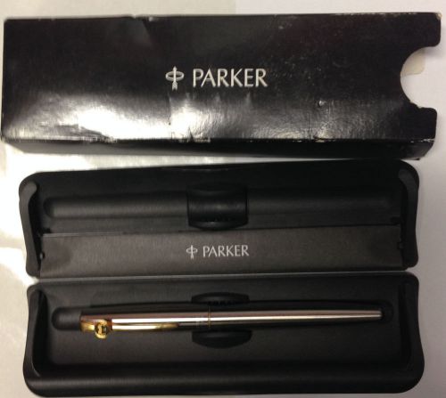 Parker “frontier” stainless steel rollerball pen with gold colored trim for sale