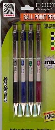 24 Zebra 301 Assorted Color Ballpoint Stainless Pens fine .7mm