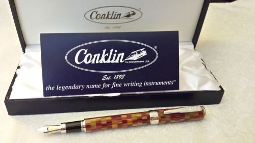 CONKLIN STYLOGRAPH MOSAIC FOUNTAIN PEN BROWN/ RED MED NIB