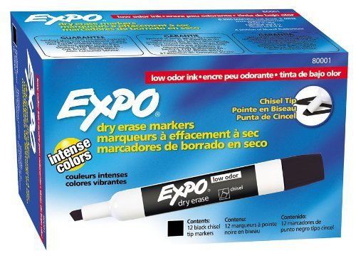 Expo Low Odor Chisel Tip Dry Erase Markers, Black, Pack of 12  (80001)