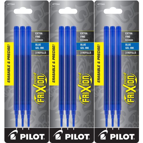 Pilot Frixion Point Gel Pen Refills, Extra Fine Point, 0.5mm, Blue Ink, 9/Pack