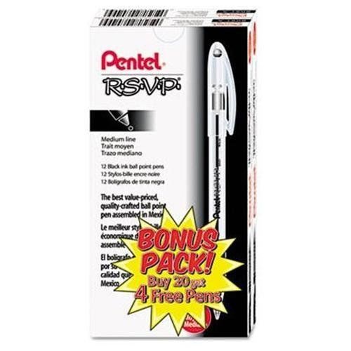 Pentel R.s.v.p. Ballpoint Stick Pens - Medium Pen Point Type - Black (bk91aswus)