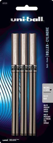 uni-ball Deluxe Micro Point Roller Ball Pens, Black, 3 (60029PP) Brand New!