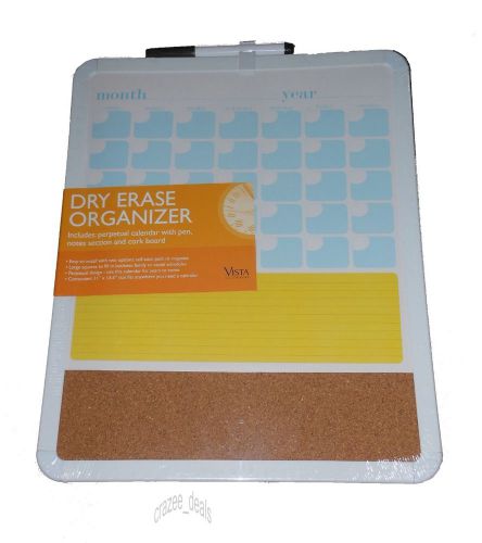 Vista Dry Erase Organizer Calendar Cork Board 11&#034;x 13.5&#034; Self Stick Or Magnetic