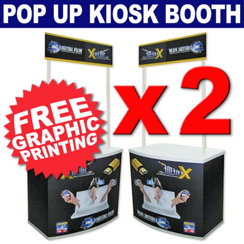2x kiosk trade show pop up display booth promotional demo counters free printing for sale