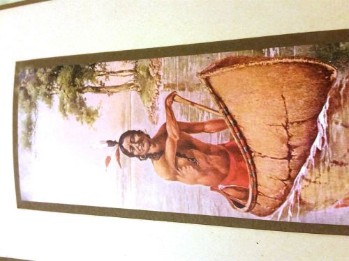 Indian in Canoe Print, early 1900&#039;s  (#a2b)