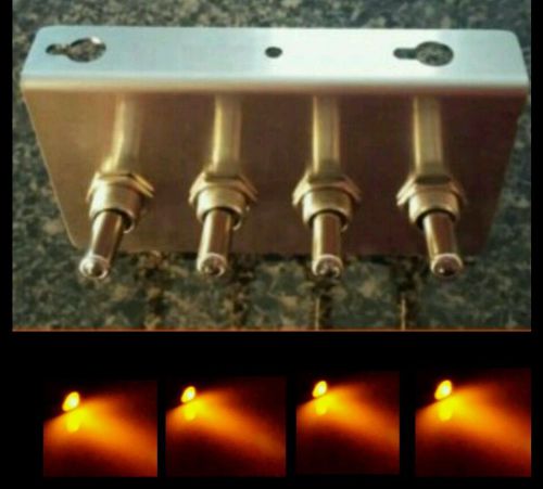 Toggle Switch Panel Amber LED Stainless Steel Plate Rocker 12V Bracket Amp Jeep