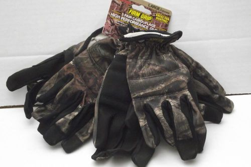 NEW 3 Pair Firm Grip Camo High Performance Gloves Size Large