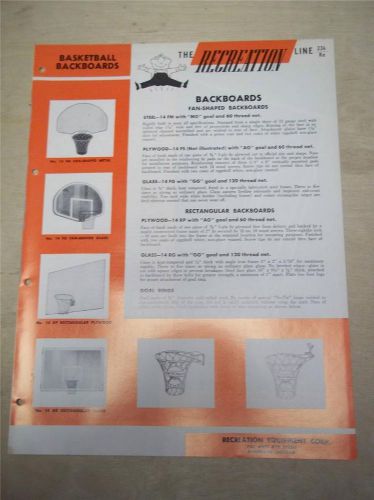 Vtg Recreation Equipment Corp Brochure~Basketball Backstops/Backboards~Catalog