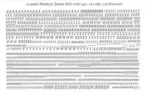 Letterpress type - 12pt. Janson Italic, caps &amp; lower case font