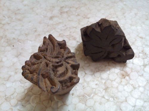 Old hand carved lotus &amp; unique flower pattern wooden textile printing block for sale