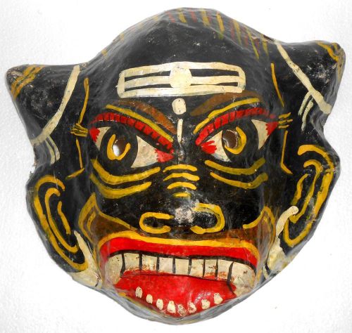 Vintage paper mache mask black color demon hand made and hand painted m1023 for sale