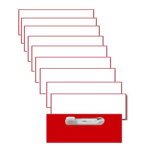 10 BLANK 11/4  X 3 WHITE / RED NAME BADGES TAGS BEVELED EDGE &amp; PIN FASTENERS