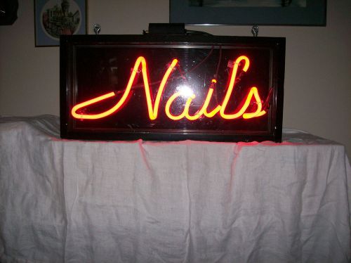 NEON SIGN NAILS IN ALUMINUM CASING 30&#034; L X 14&#034;X 4W  REAL NEON ORANGE TUBING