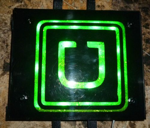UBER ride share LED black / green visor mounted sign battery operated emblem