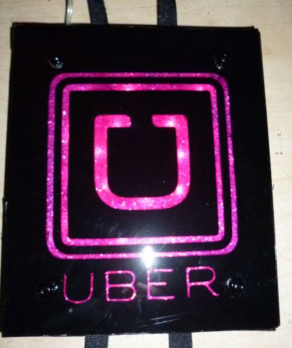 UBER ride share LED PINK on black visor mounted sign battery operated emblem