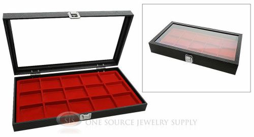 Glass Top Jewelry Organizer Display Case 15 Compartment Red Insert Travel