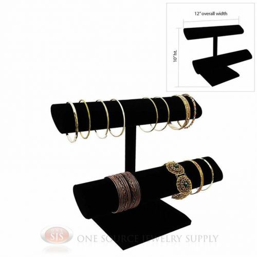 10&#034; black velvet 2 tier t-bar oval jewelry bracelet display presentation for sale
