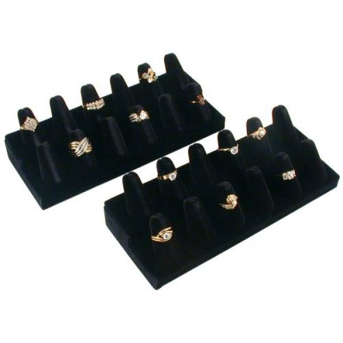 12 finger ring display black velvet 8 1/4&#034; 2pcs for sale