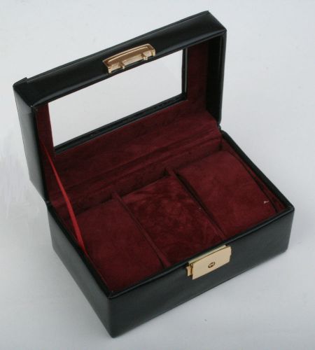 Watch collection collector box case for 3 watches black leather for men watch for sale