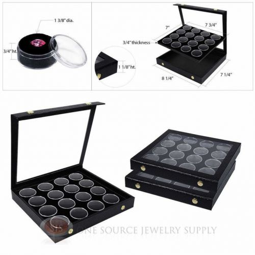 (3) Black 16 Gem Jar Inserts w/ Snap Acrylic Display Cases Gemstone Jewelry