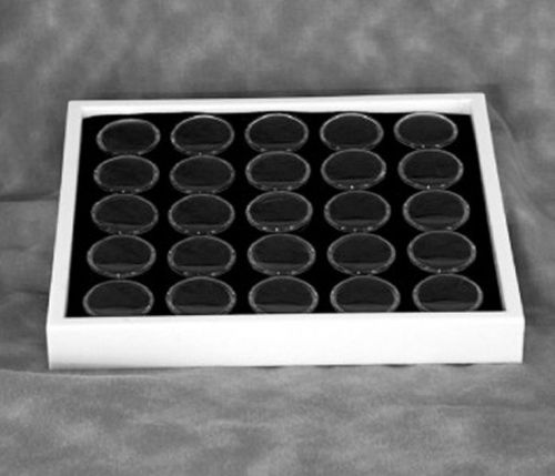 Gem tray stackable 25 space black foam &amp; white tray for sale