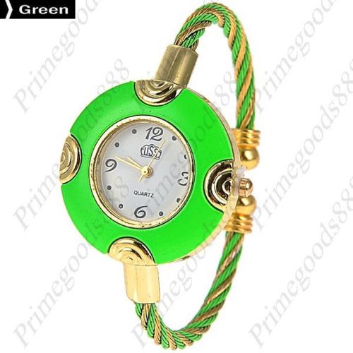 Loop hoop bracelet bangle lady ladies analog quartz wristwatch women&#039;s green for sale