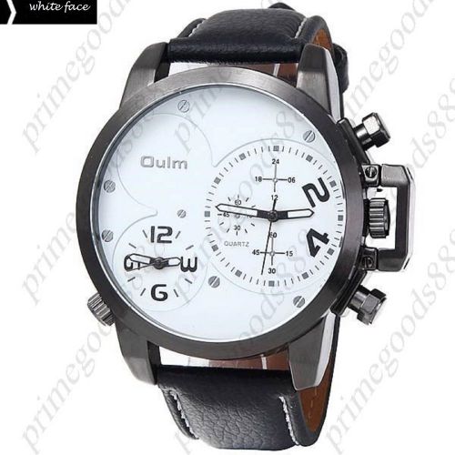 2 Time Zone PU Leather Quartz Wrist Analog Men&#039;s Wristwatch Free Shipping White