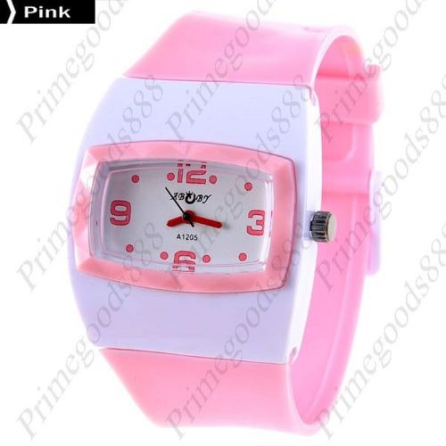 White Face Plastic Strap Lady Ladies Wrist Quartz Wristwatch Women&#039;s Pink