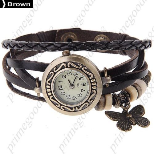 Synthetic Leather Butterfly Quartz Wrist Wristwatch Free Shipping Women&#039;s Brown