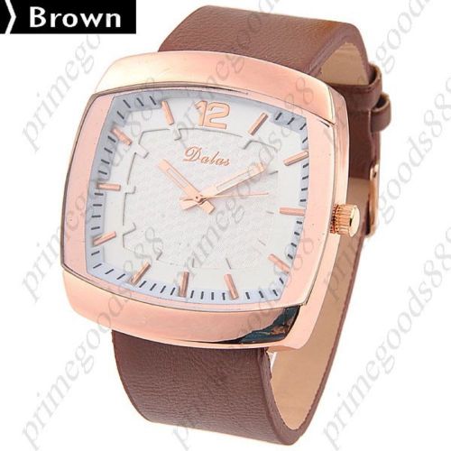 Square Synthetic Leather Lady Ladies Wrist Quartz Wristwatch Women&#039;s Brown
