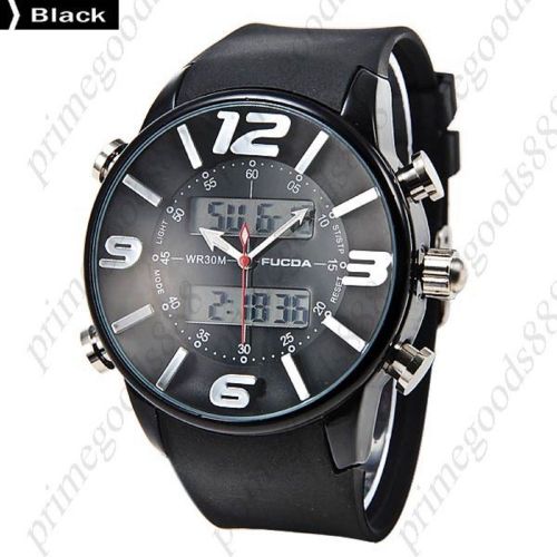 LCD Rubber Analog Digital Quartz Alarm Stopwatch Date Men&#039;s Wristwatch Black